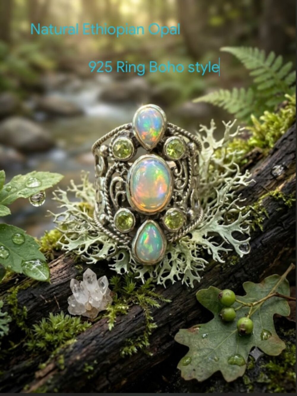 Sterling silver Ethiopian Opal & peridot ring